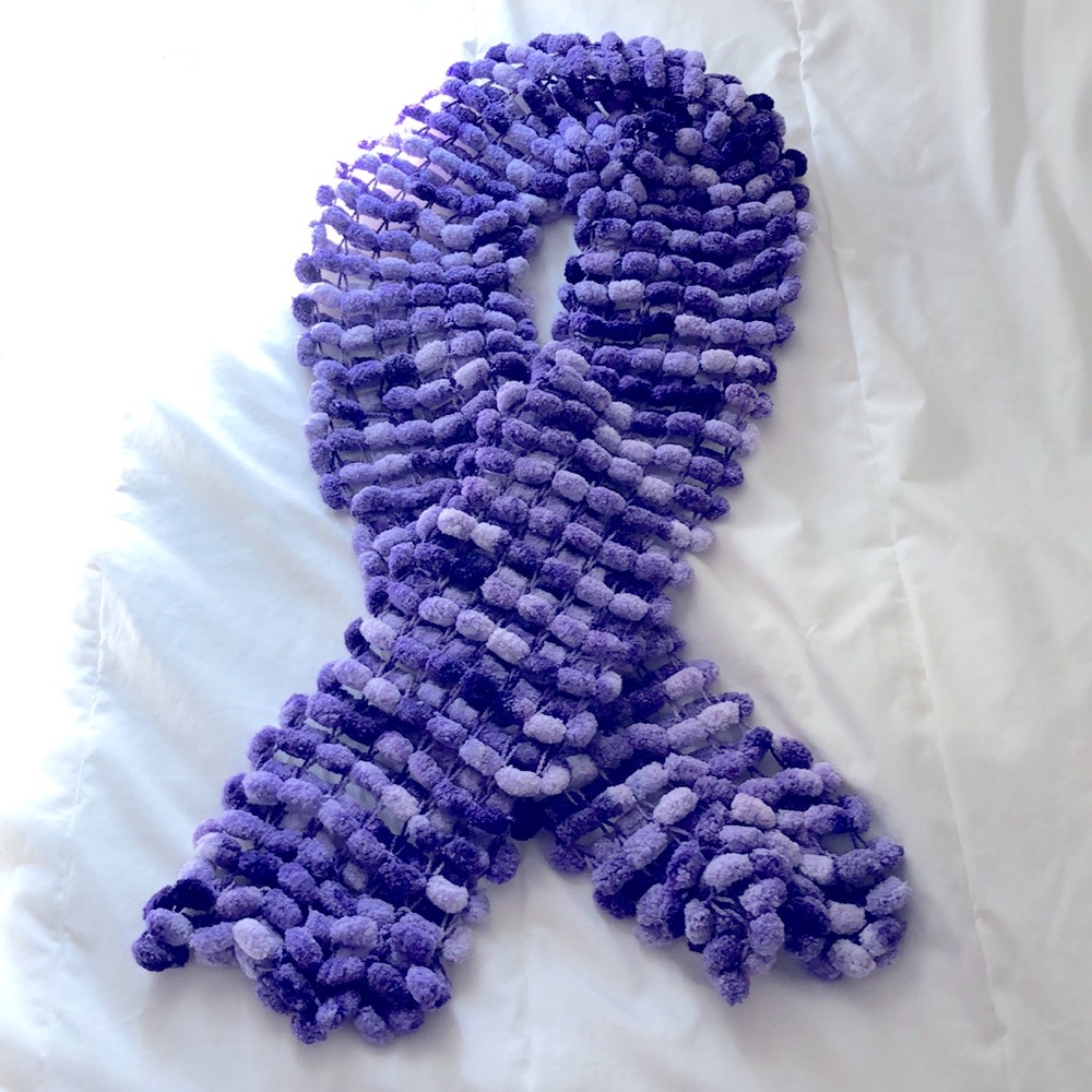 Hand made purple knitted scarf. Soft yard. Polyblend.